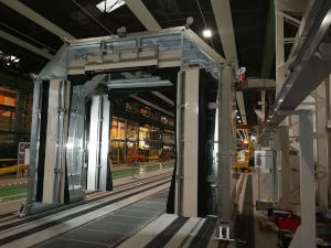 Test étanchéité des joints de porte de métro Soderco buses de pulvérisation